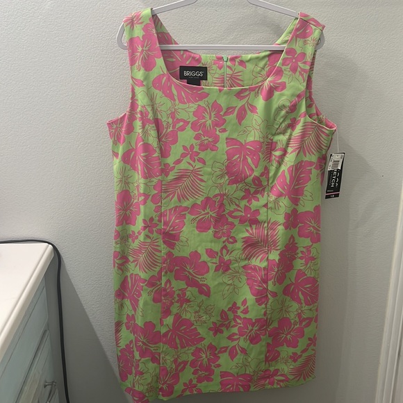 NWT Briggs New York Women’s Dress Size 18 Tropical Print Pink Beach Vacation - Picture 2 of 6